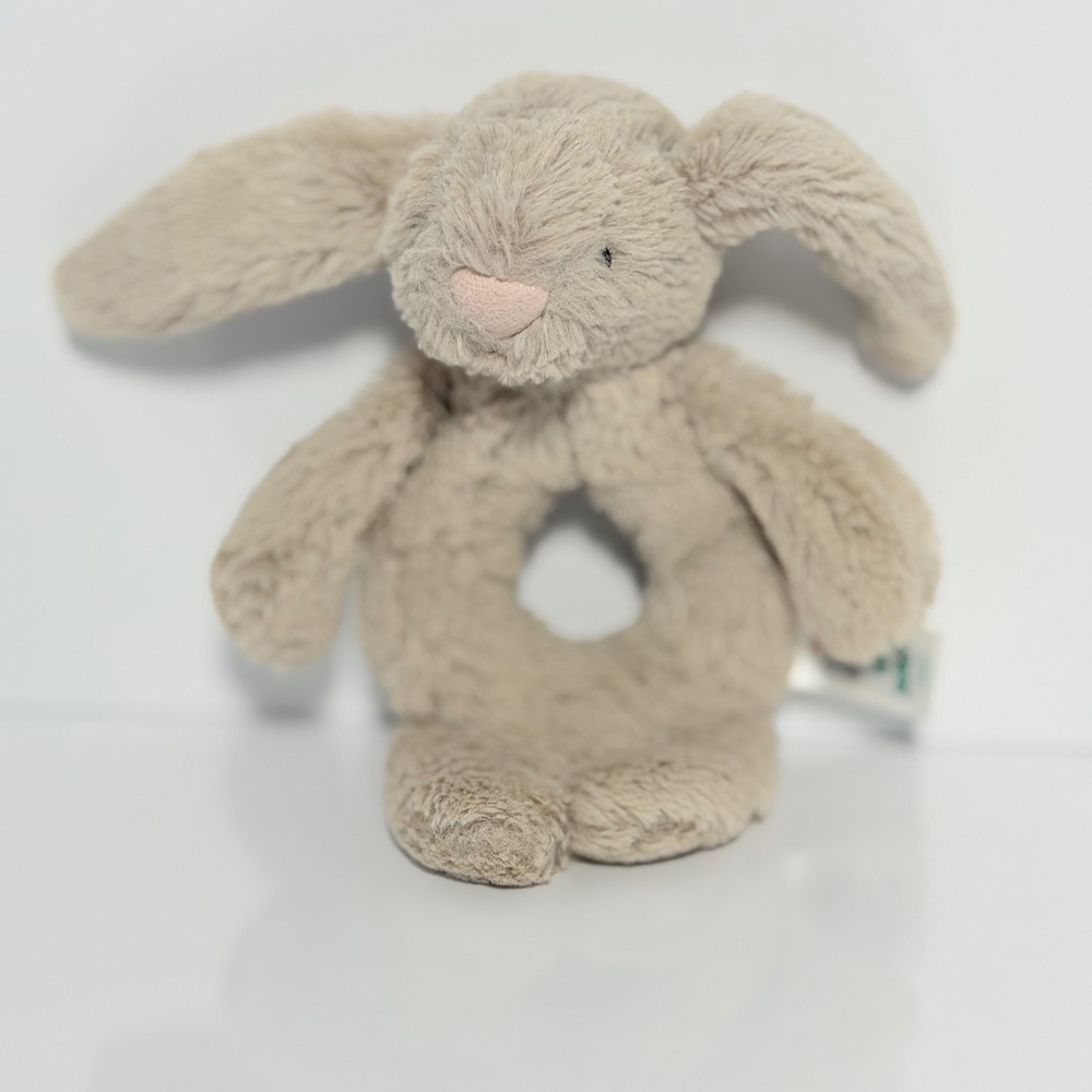 Little Jellycat Bashful Beige Bunny Rattle Plush Baby Toy Ring Shape 5.5 Inch